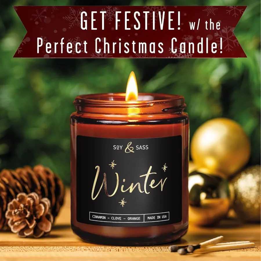 Winter Candle Christmas Candles Scented with Orange Cinnamon Vanilla Infused with Essential Oils for Cozy Holiday Ambiance 9oz C251105