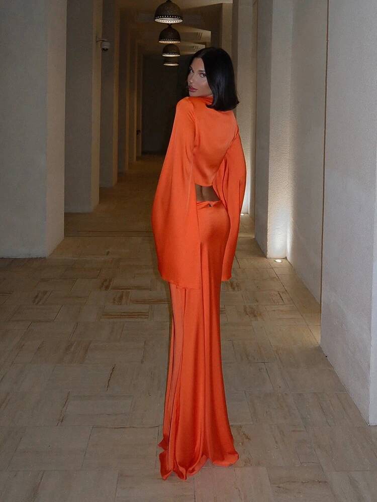 winter jacket women Huhugirl Sets Women Fashion Sexy Streetwear Solid Flare Sleeve Deep V-Neck Tracksuits Tops+Long SkirtsMatching 2 Pieces Female