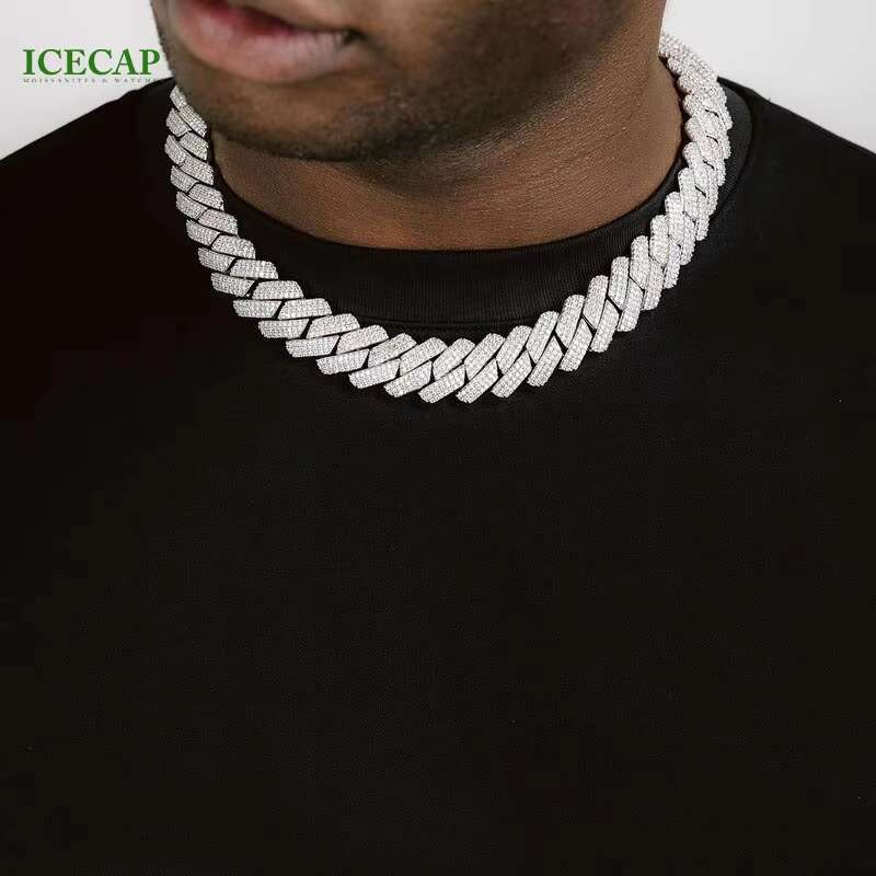 Hot Moissanite Chain Iced 15mm 12mm Pave Setting VVS Moissanite Cuban Link Chain Men Women Hiphop Necklace