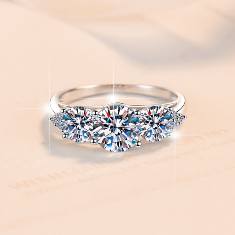 s925 pure silver ring designer jewelry women Moissanite ring for women Proposal Three Life Stone Diamond Ring Girls Wedding Engagement Jewelry Gift - view 5