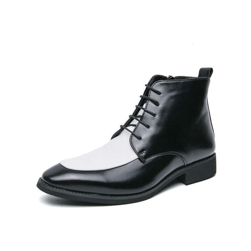 Large size color blocked zipper lace up business dress 2024 autumn/winter new fashionable high top leather boots