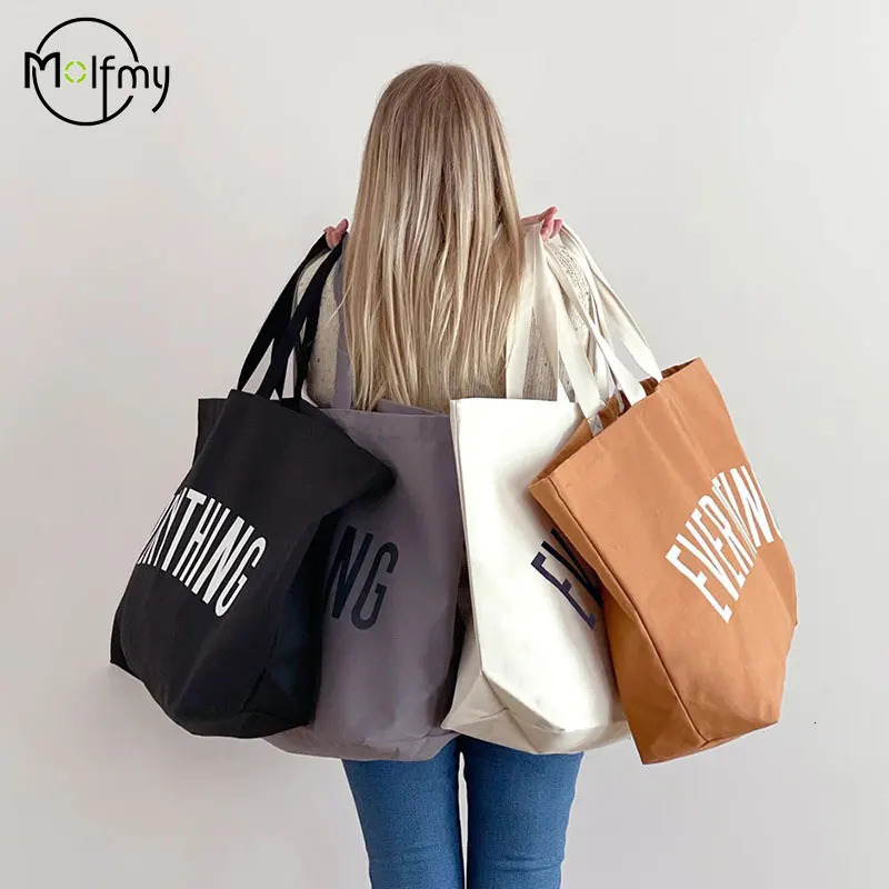 Large Capacity Canvas Tote Bag Extra Letters Fashion Beach Bags Reusable Travel Shopping Handbag Grocery Bolsos Mujer 251028
