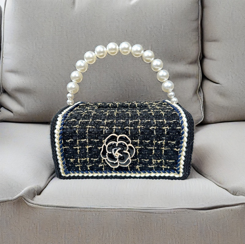 Designer Luxury Creative Tissue Box Napkin Holder Desktop Bedroom Coffee Table Paper Drawer Creative Pearl Handbag 3D Floral Car Organizer Desktop Dec