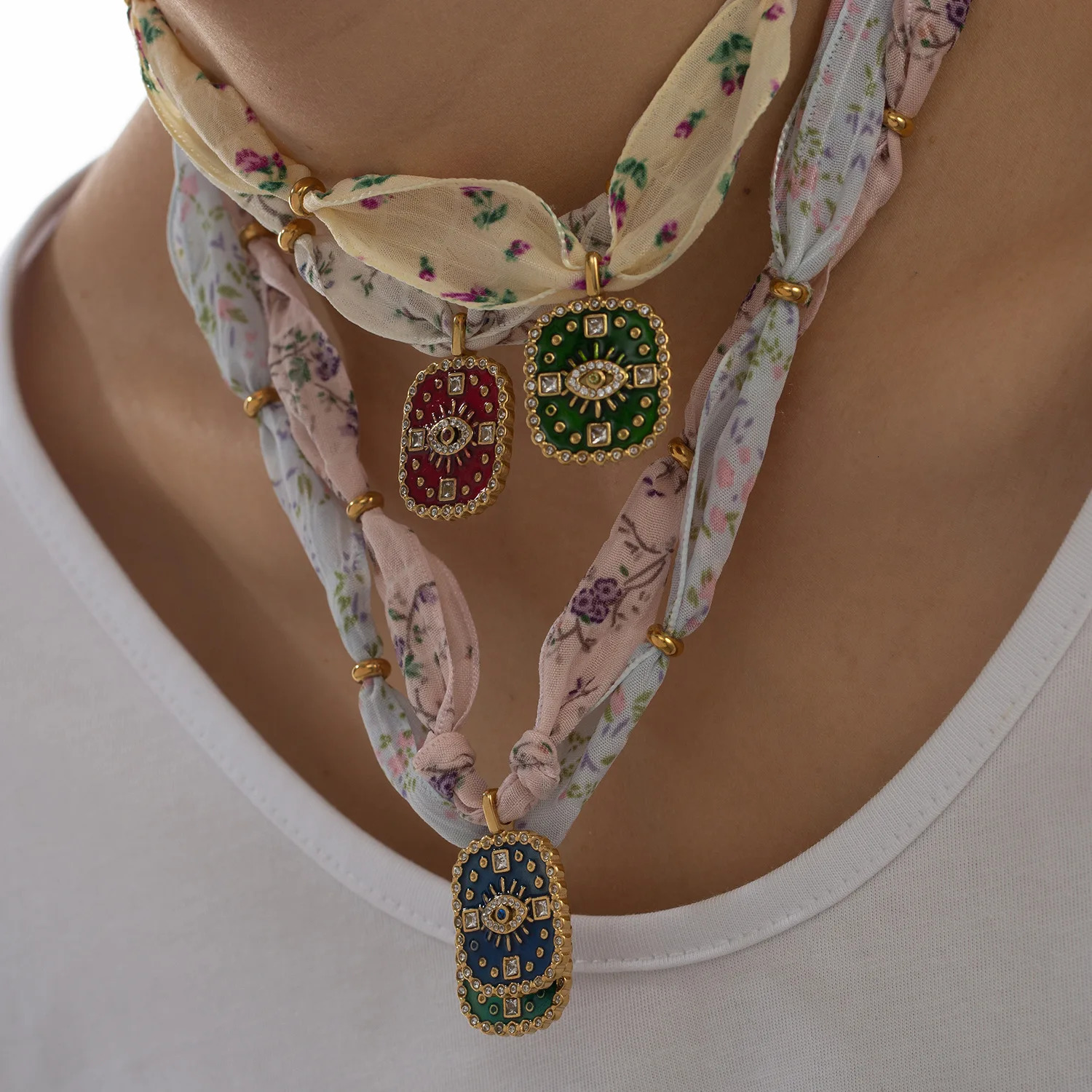 Fashion Original n Silk Scarf Necklace with Colorful Oil Drip Stainless Steel Pendant Womens Collarbone Chain 251031