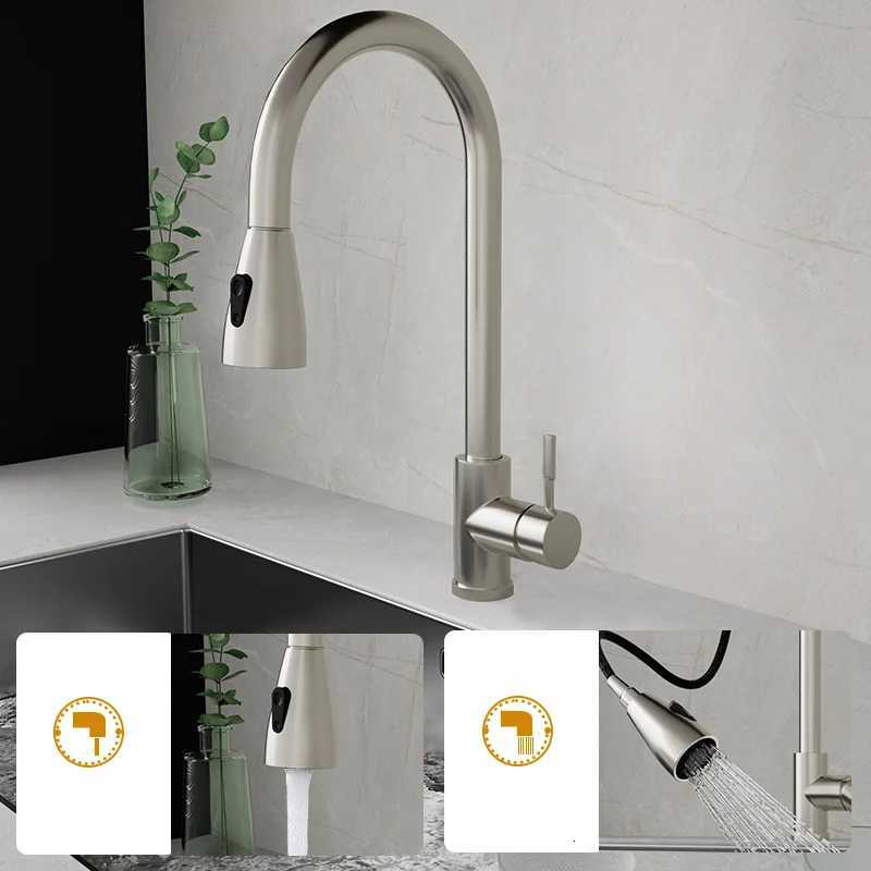 Black Kitchen Faucet ible Pl Out 2 Modes Nozzle Hot Cold Water Mixer Tap Deck Mounted Sprayer and Stream SUS 304 Faucets Y251104