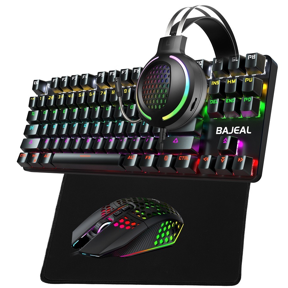 Mechanical keyboard and mouse 7.1 USB headset Mouse pad Speaker Keyboard and mouse four-piece set 5 in 1 game Light up game