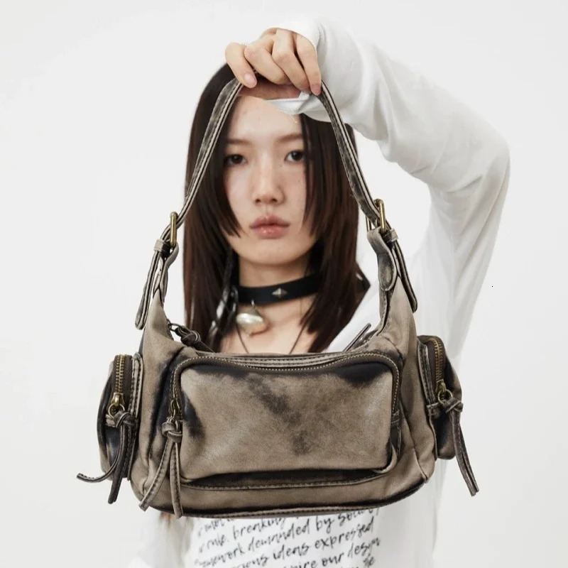 Y2k punk gothic underarm bag motor style cool retro shoulder bag high-quality multi pocket mobile phone pillow handbag 250402