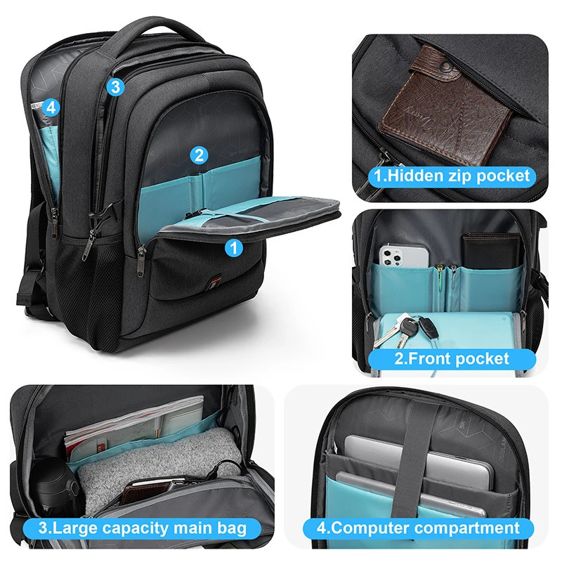 Mens 173 Inch Laptop Backpack for Travel College Backpack Waterproof Notebook Business Shoulder Bag With USB Charging Port 251104