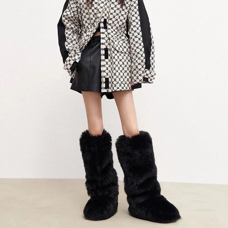 New woolen boots high end luxury cotton boots winter imitation fox fur snow boots suitable for trend both men and women knee high spicy girl boots
