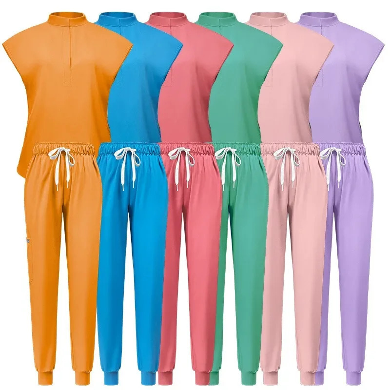 Uniform Elastic Scrub Set Hospital Scrubs Tops Pants Nurse Nursing Workwear Doctors Clothes Accessories 251104
