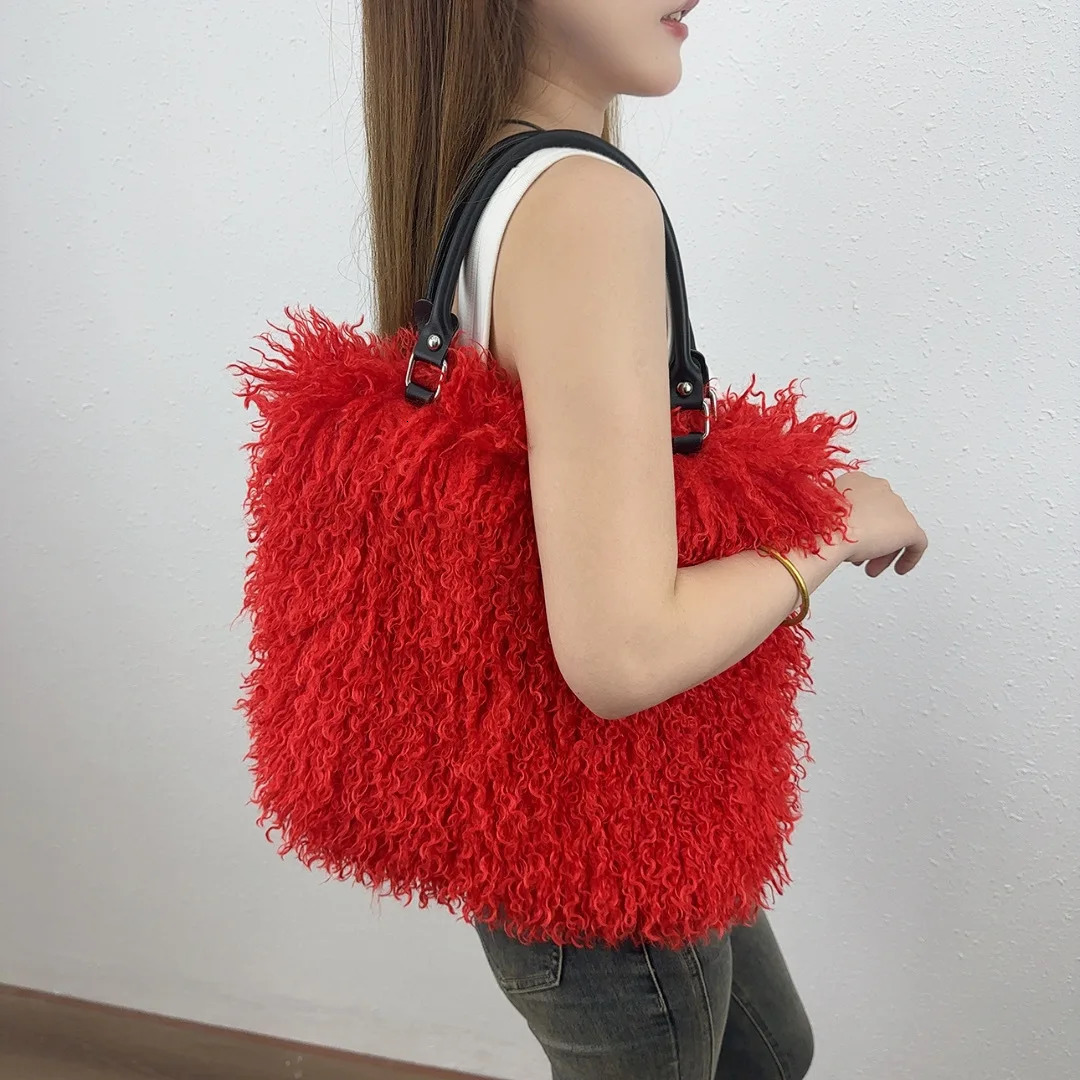 Faux Fur Tote Bag for Women Handbags Autumn Winter Plush Shoulder Crossbody Bags Shopper Purses 251104