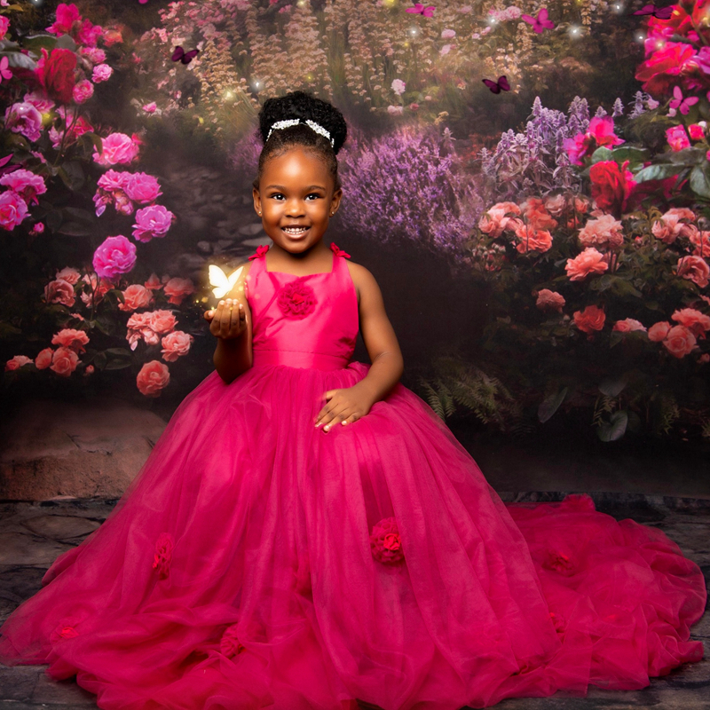 2026 Hot Pink Flower Girl Dresses Children Birthday Dress Illusion Spaghetti Straps Beaded Sequined Lace Appliqued Flora Tiered Tulle Ball Gown For Ma