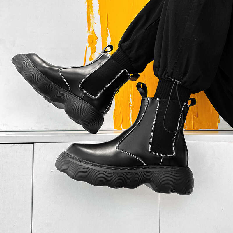 Chelsea men's high ins British style chimney autumn and winter mid top Martin height increasing motorcycle boots