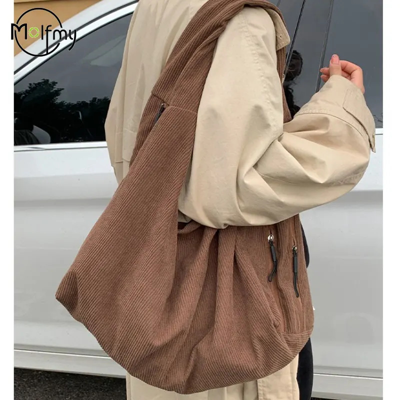 Womens Bag Corduroy Fashion Tote Bag Woman Large Capacity Handbag Women Shopping Armpit Shoulder Handbag Solid Color Retro Bag 251104