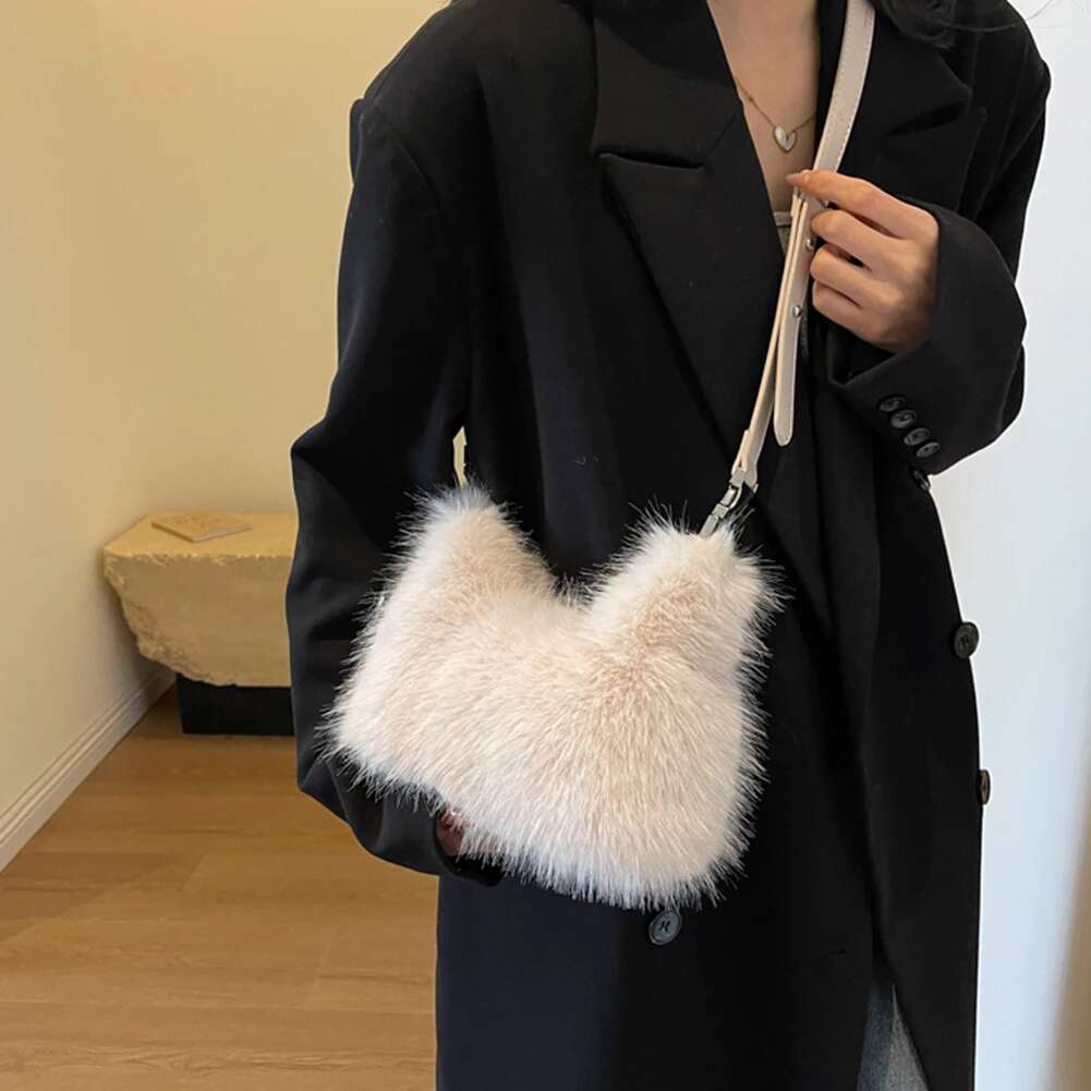 Shoulder Soft Fluffy Crossbody Faux Fur Handbag Winter Women's Bag 2024 Ladies Clutch Purse For Women