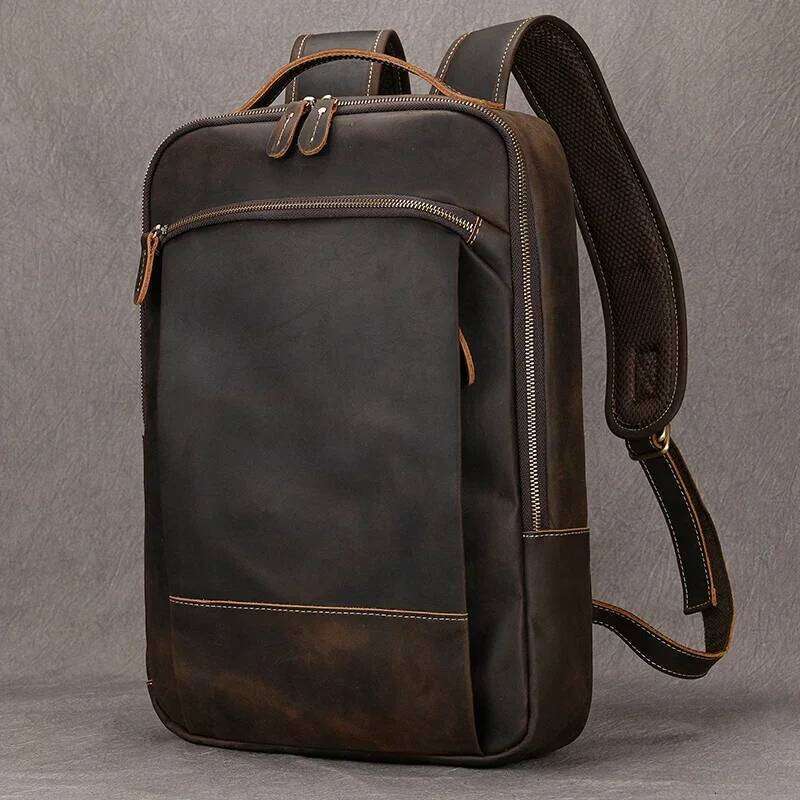 Vintage Men S Crazy Horse Leather Genuine Leather Retro Rucksack Large Classic Travel Backpack Big Laptop Computer Bag