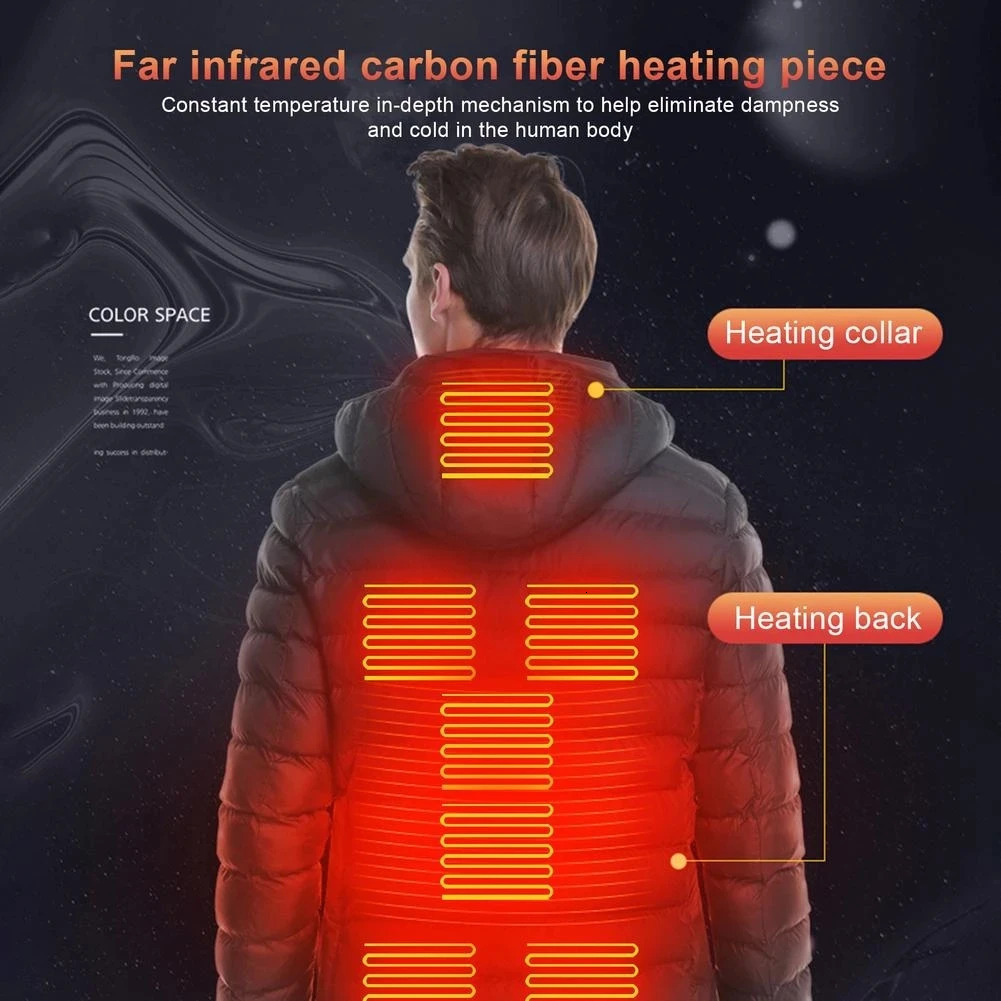 Men Heated down jacket USB Winter Outdoor Electric padded jacket Warm Sprots Thermal Coat Clothing Heated jacket251105ww