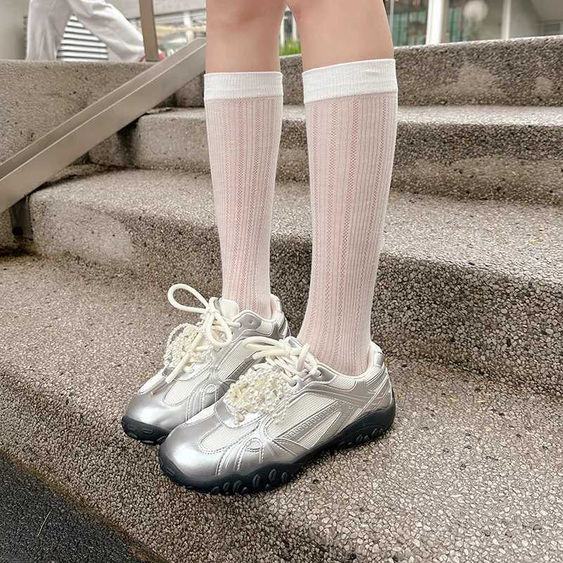 2025 Summer New Color Breathable Soft Sole Cfortable Wen Shoes Crescent Insole Height Lace Pearl Casual Sneakers Y251105
