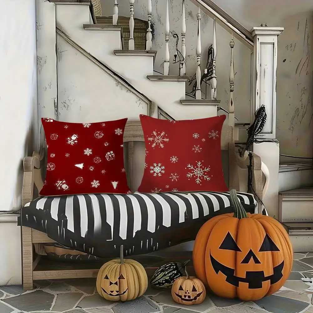 Christmas red bell Pillow Case Short plush Double-sided Print Square Throw Pillow Covers Sofa Home Cushion Decor Y251105