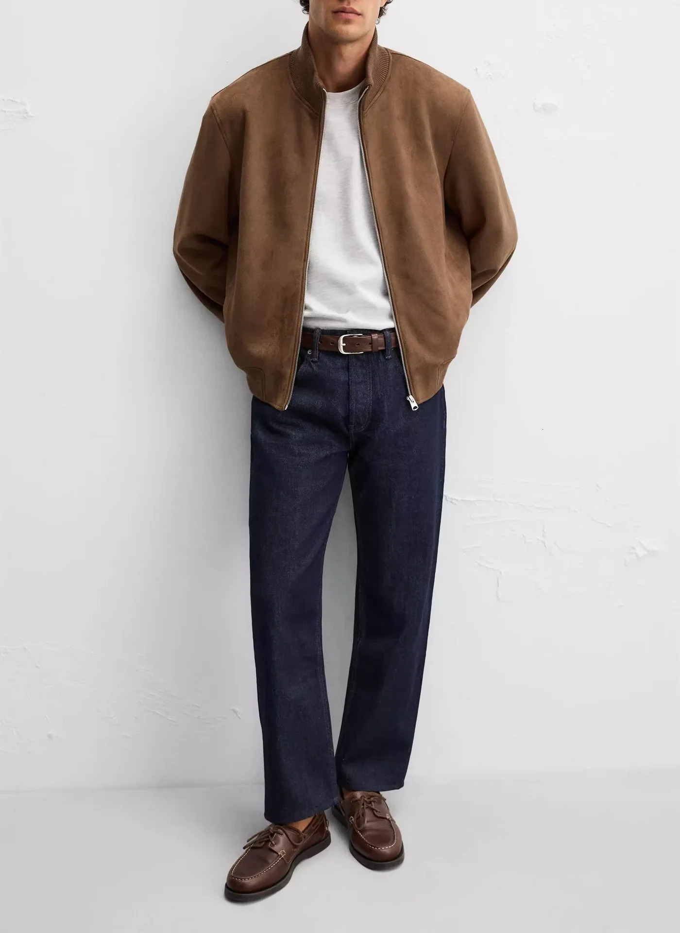 2025 Street Fashion Suede Jacket for Men Stand Collar Slim Casual Trend Coat Black Camel Top 251105