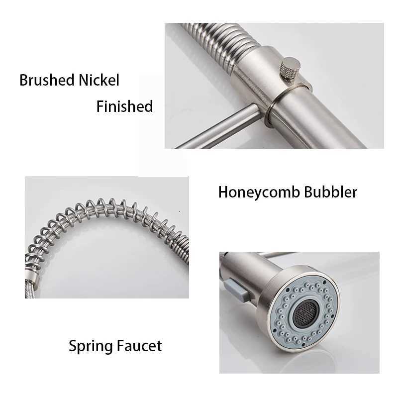 Spring Bed Nickel Kitchen Faucet Deck Mounted Mixer Tap 360 Degree Rotation Stream Sprayer Nozzle Kitchen Sink Hot Cold Taps Y251104