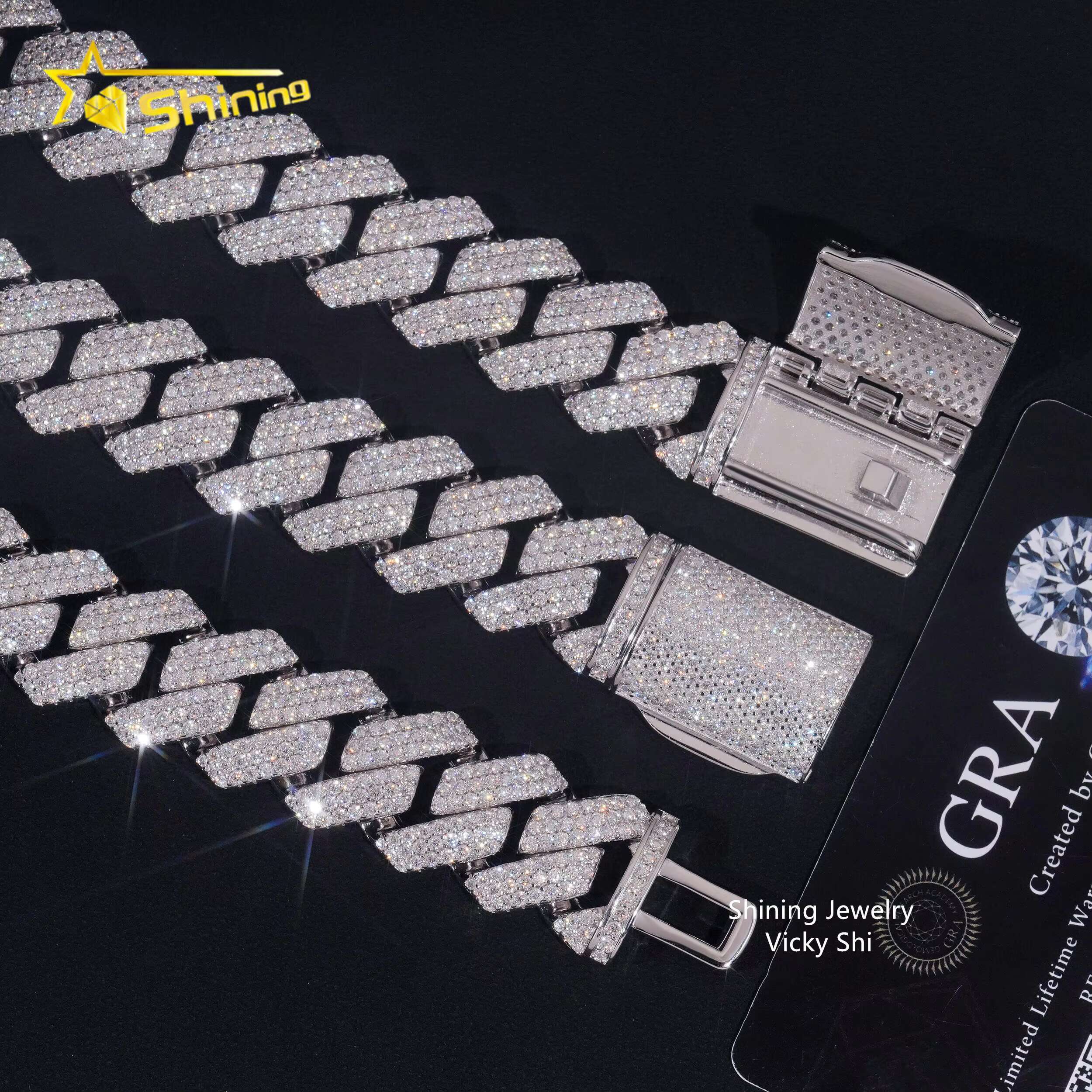 Fine Jewelry 925 Silver 18MM Width Iced Out Moissanite Cuban Link Chain Custom Rapper Hip Hop Cuban Link Bracelet Necklace