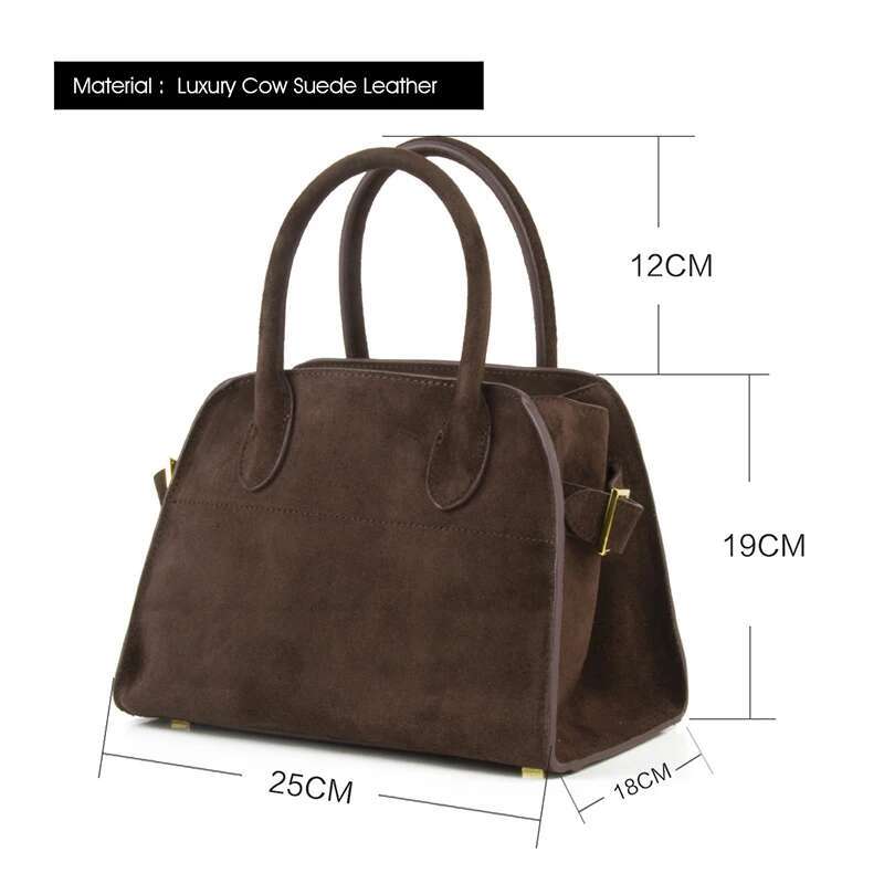 Donna-In Genuine Suede Commuter Tote Bag For Work Travel Real Cow Leather Handbag With Removable Shoulder Strap
