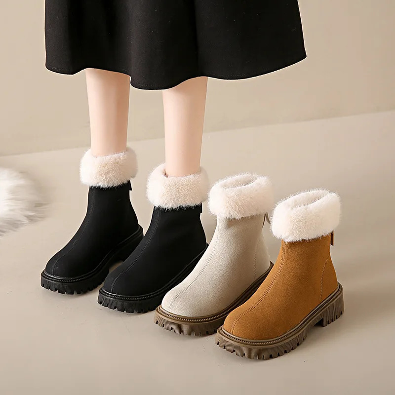 Non Slip Thick Bottom Furry Snow Boots Women Winter Warm Long Plush Suede Ankle Boots Fluffy Fur Womans Short Booties 42 251104