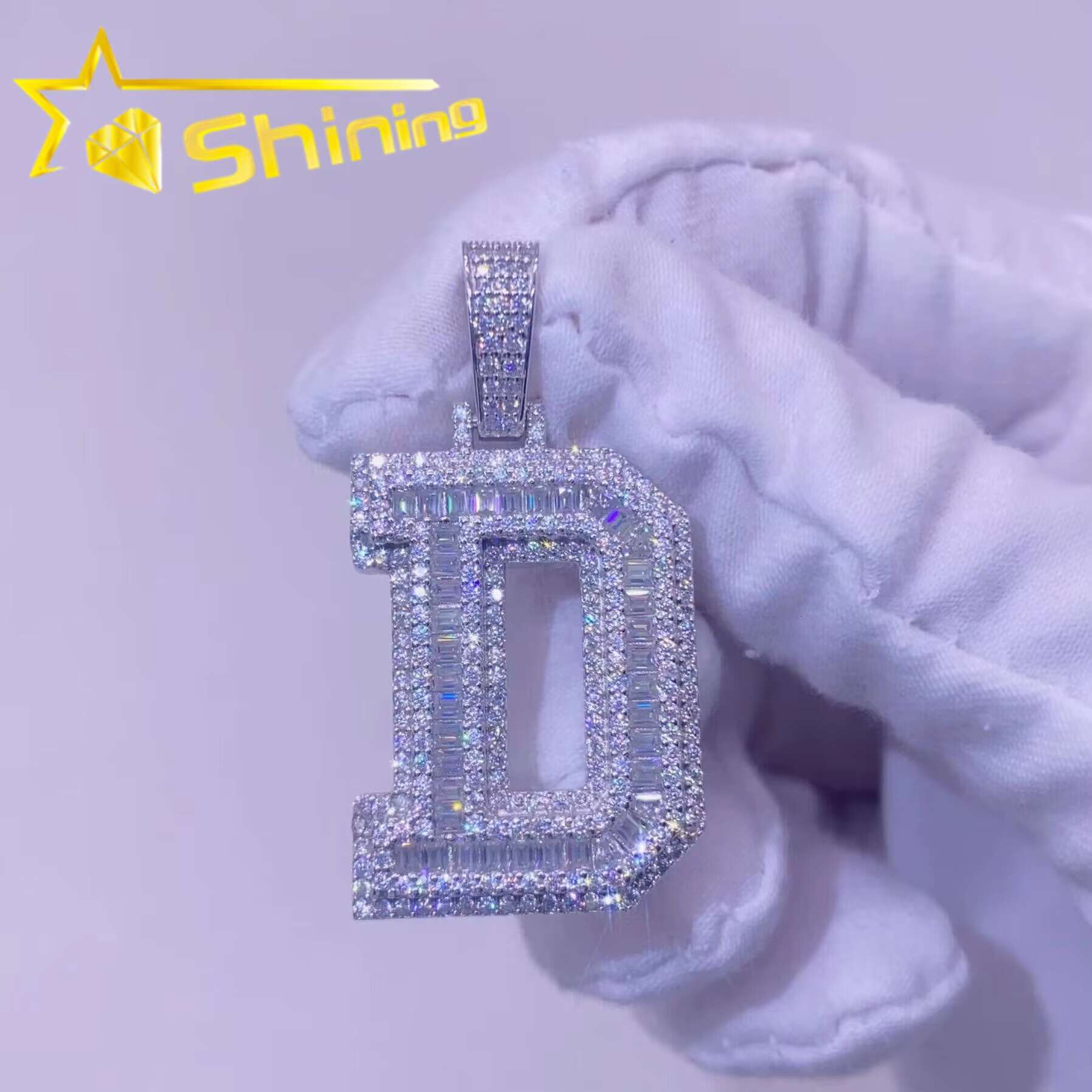 Pass Diamond Tester Custom S925 Sterling Silver Micro Pave Hip Hop Iced Out Vvs Moissanite Diamond Letter Pendant