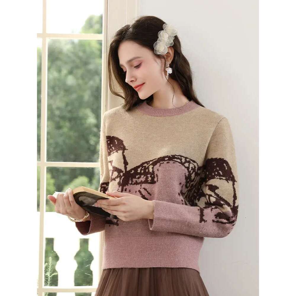 Contrasting Color Woven Wer O-Neck Autumn Winter Women's Fashion Soft Knitted Sweater