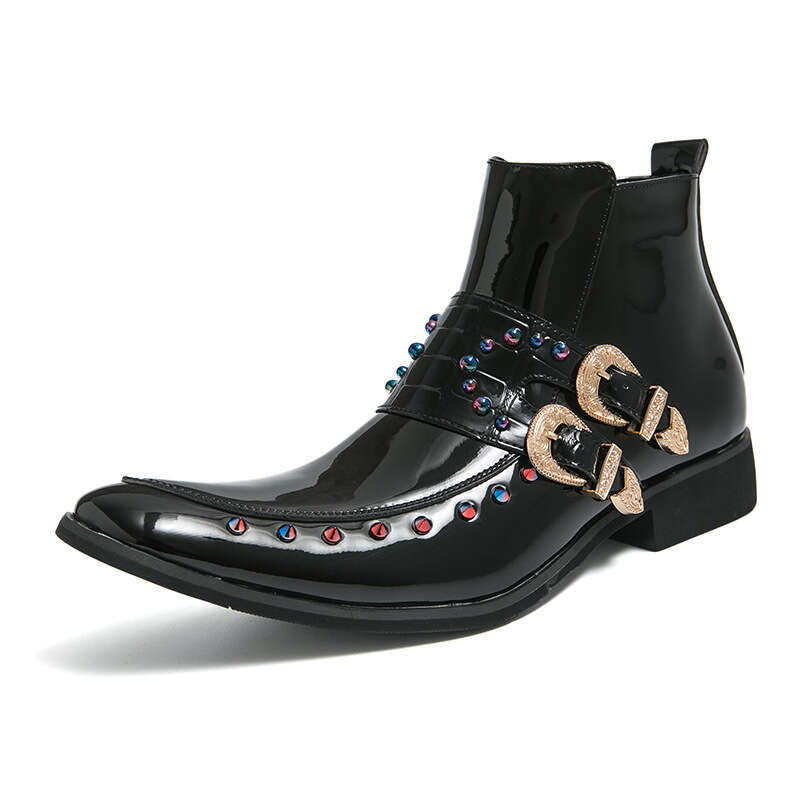 Large size Chelsea gold high top formal men's 37-46 leather shoes business British pointed short boots