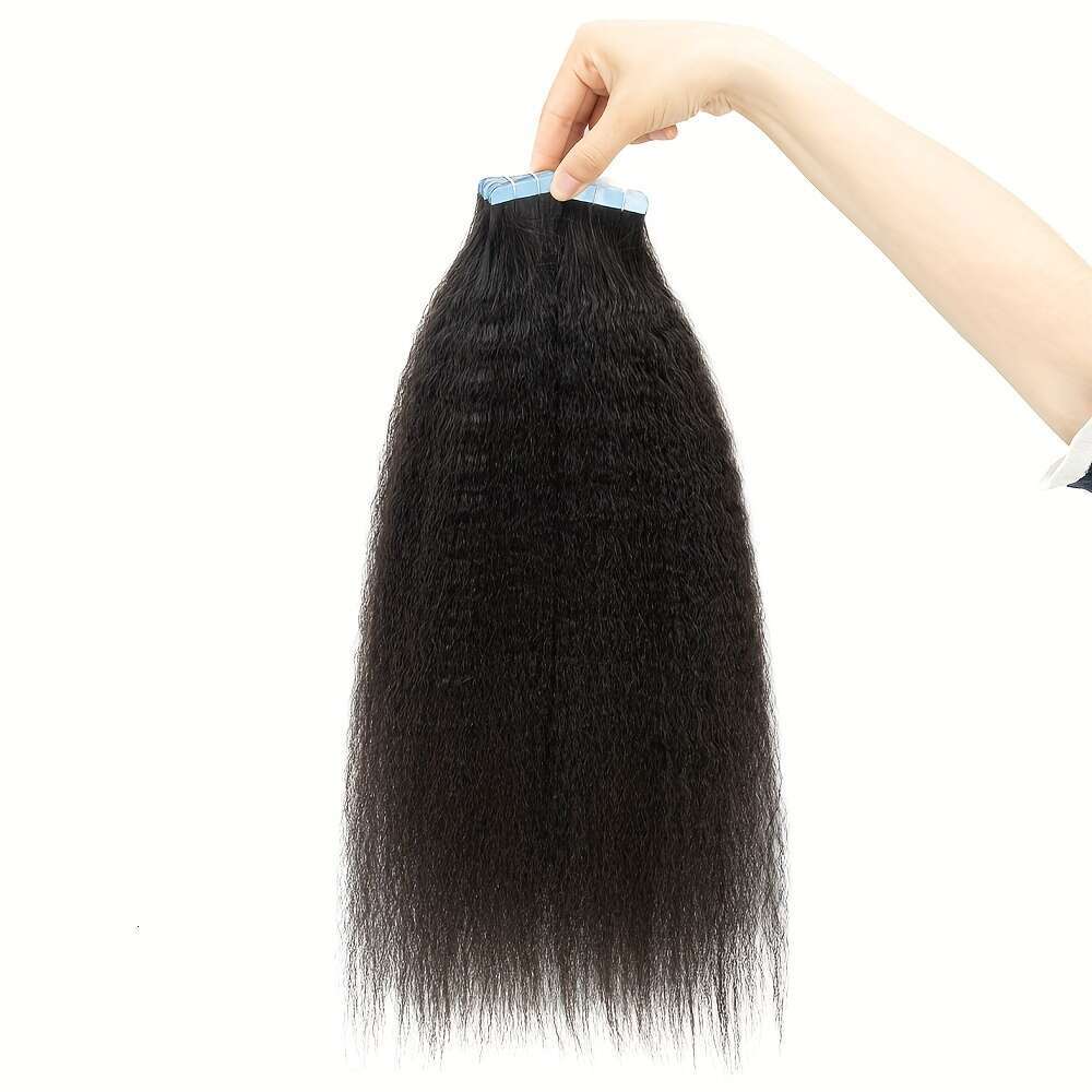 2Bags 40Pc Natural Black Kinky Straight Human Tape In Hair Extensions