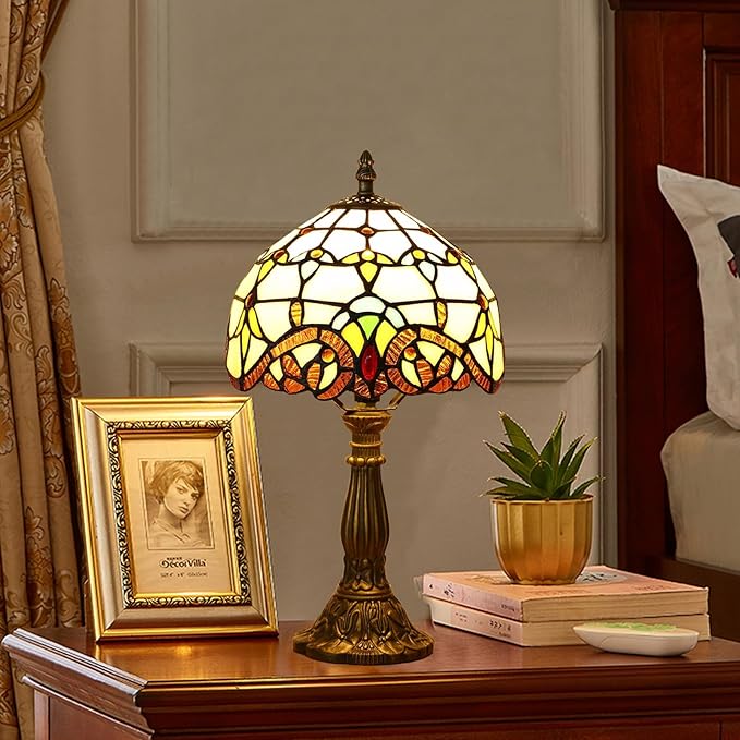Elegant Tiffany-Style Baroque art decoration antique Table Lamp - 12 Inch Antique Stained Glass for Bedroom & Living Room