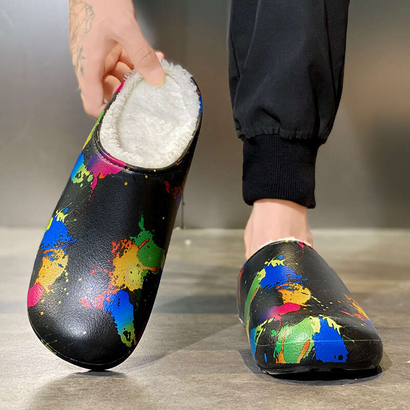 Large size shoes men 2023 winter new item with added velvet insulation home use, sizes 38-45 for lazy people, one foot cotton slippers