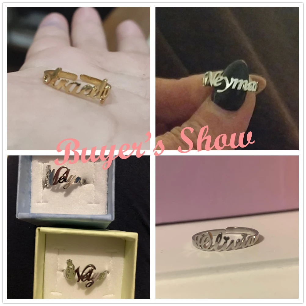 Teamer Custom Name Rings Adjustable Gold Color Stainless Steel Personalized Ring Jewelry Women Men Unique Valentines Day Gift 250403