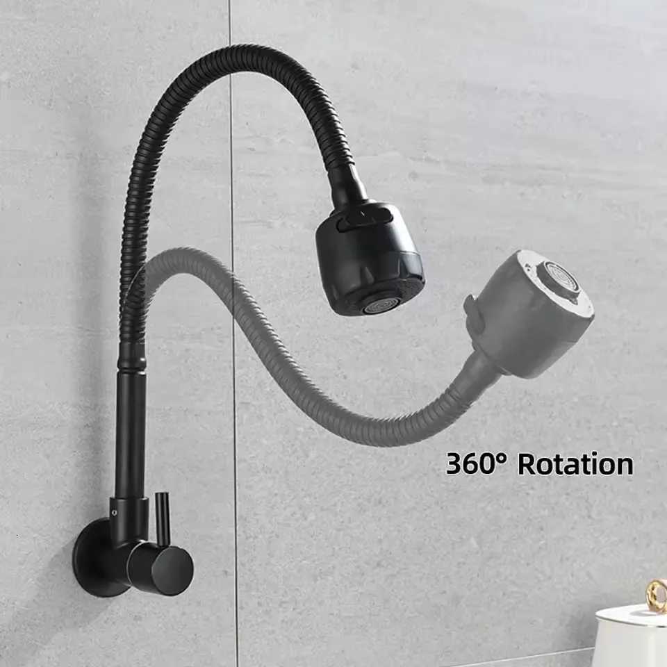 Black Baking Varnish 360 Kitchen Wall Mounted Faucet Single Cold Universal Vegetable Basin Faucet Bathro Balcony Faucet Y251104