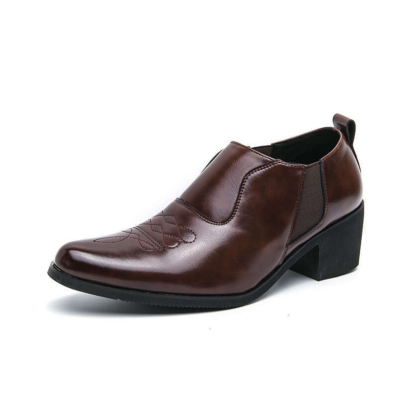 Men's oversized new fashionable men's business dress groom's wedding shoes, thick soled high rise leather shoes