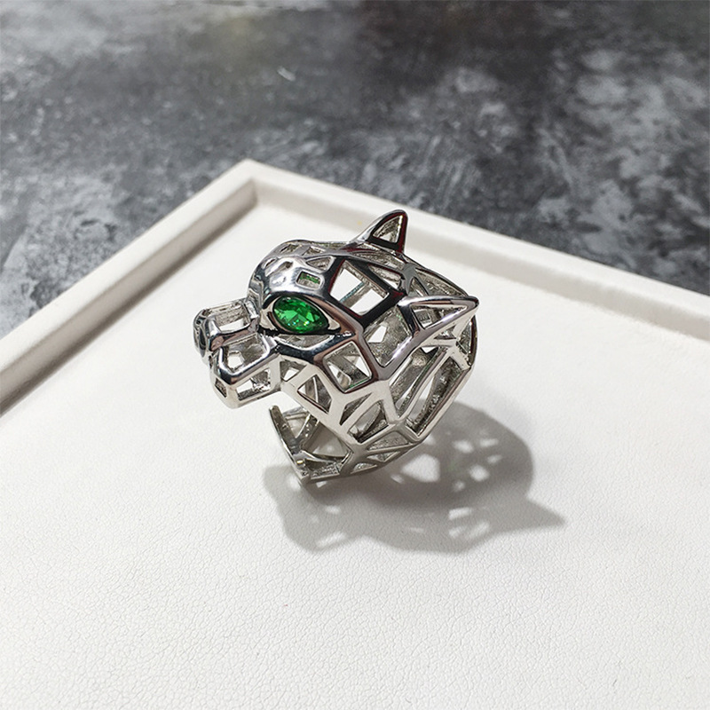 Hot Desinger Rings Famouse Brand Party Jewelry Hollow Panther Pattern V Gold Leopard Animal Wedding Finger Ring Green Eyes size 6-9 for Men Women