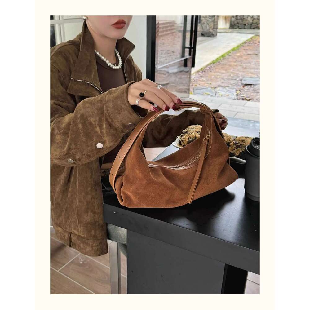 2025 New Nubuck Dumpg Hobo Soft Touch Matte Suede Leather Women Shoulder Adjustable Handle Hand Bag For Lady