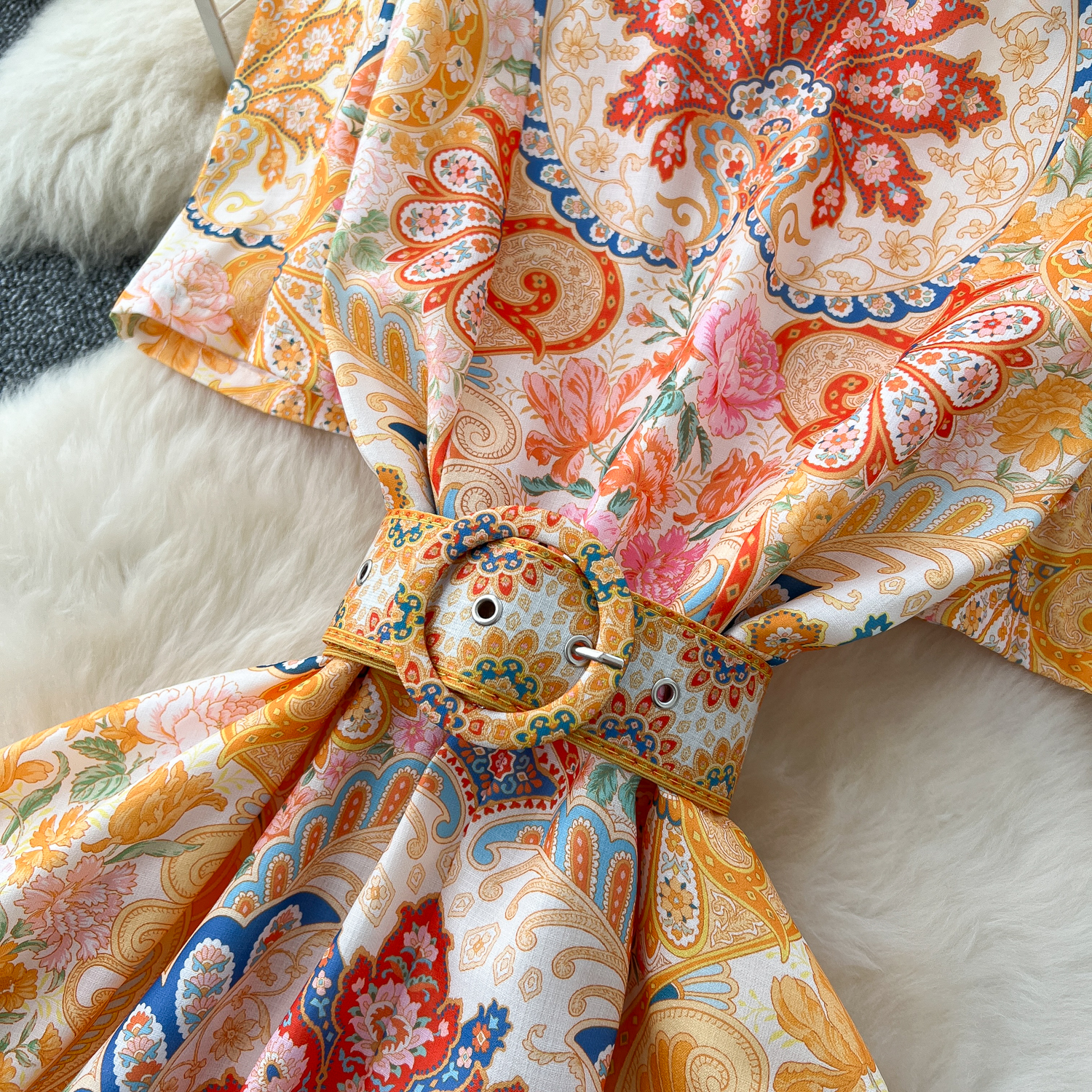 Casual Dresses Vintage Summer Retro Bohemian Paisley Dress Holiday Women Stand Short Sleeve Vintage Print Bandage Lace Up Robe Vestidos Maxi Clothes 2