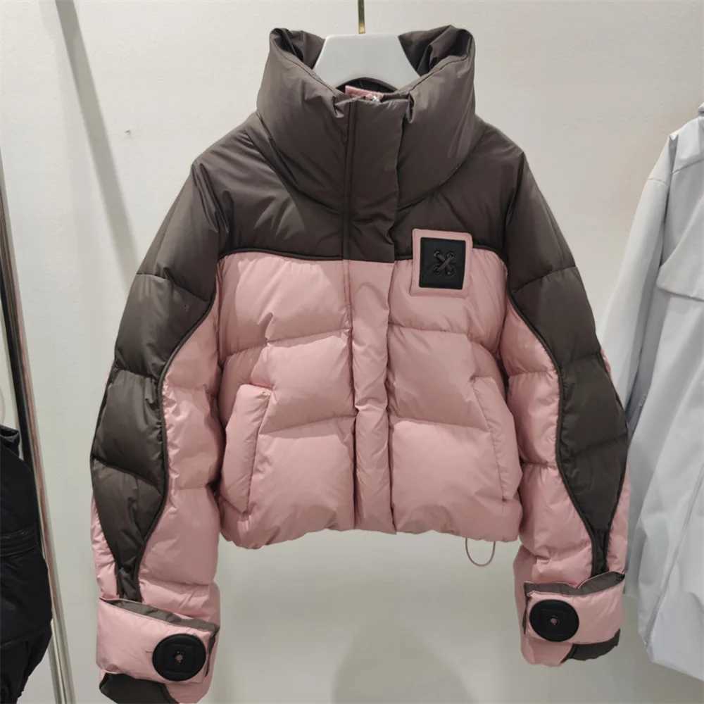 Women Contrast Color Cotton Coats Winter Thick Warm Short Cotton Padded Jackets Tops Trendy Casual Loose Quilted Jacket ParkasT251105