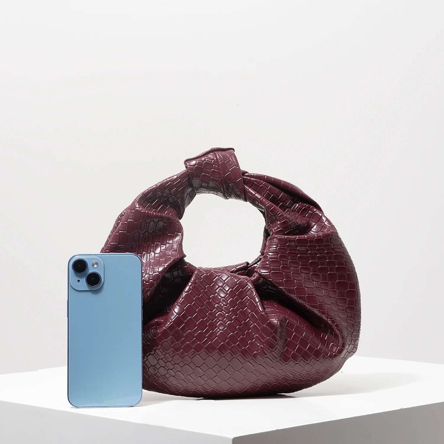 Retro Artificial Leather Woven Pattern Handbag, Knotted Decorative Crescent Pleated Cloud Bag, Women's Party Dress, Bury Wallet, Elegant Evening 