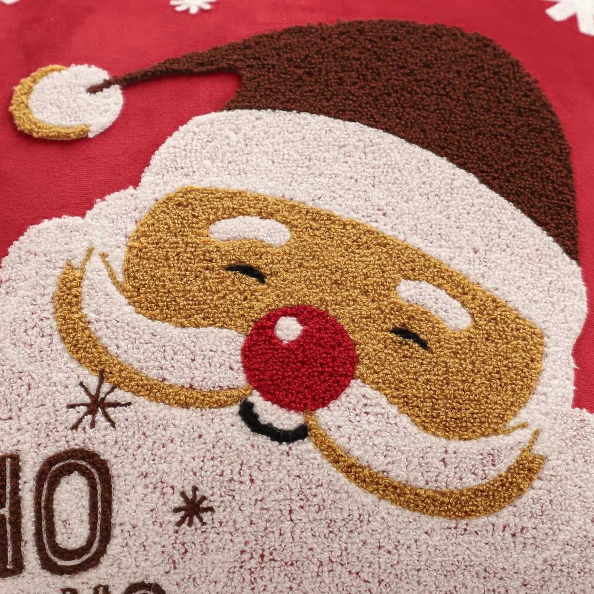 Embroidery Throw Pillow Cover Christmas Decoration Velvet Soft Santa Claus Flowers Winter Farmhouse Home Sofa Living Room Y251105