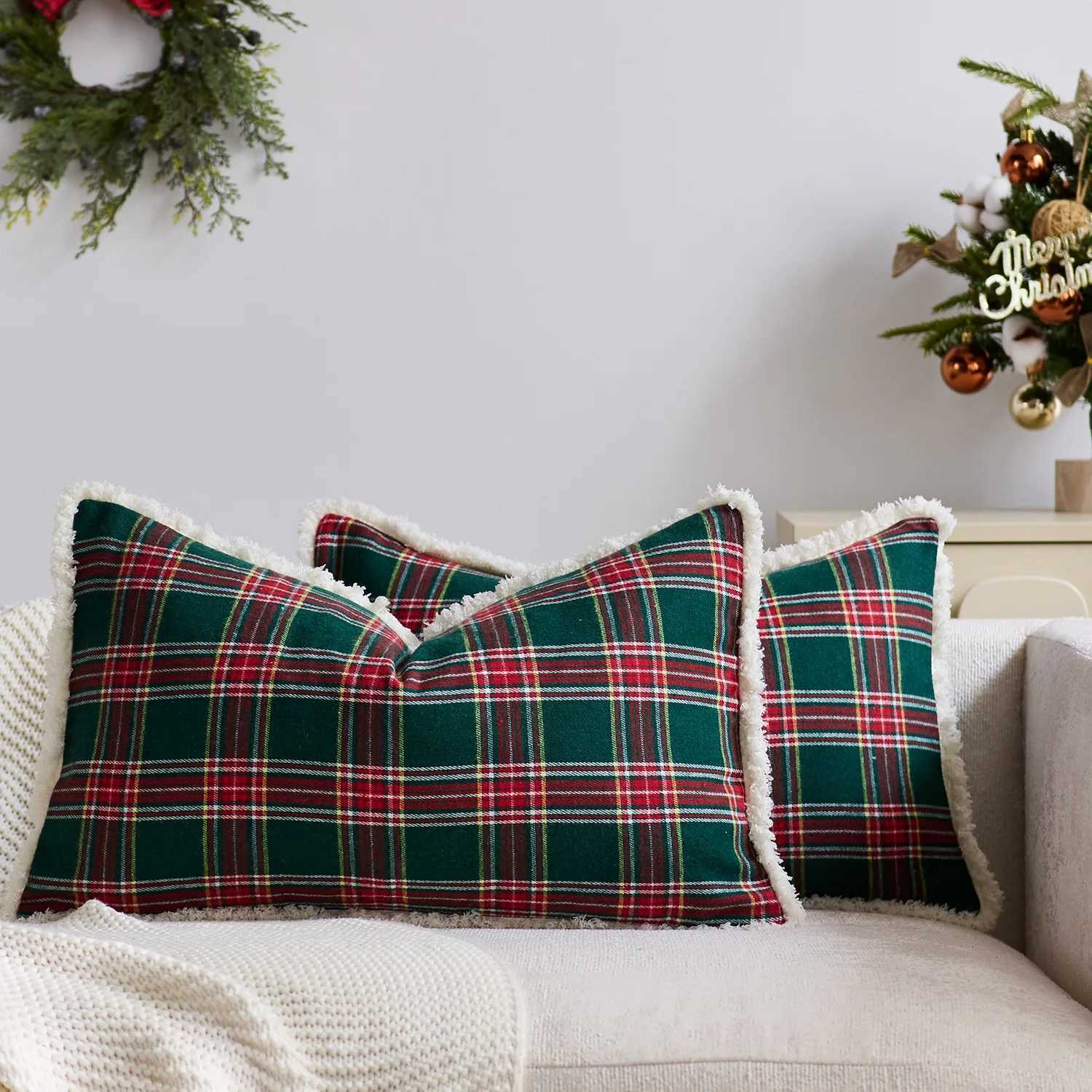 Christmas Decor RedGreen Plaids Pillow Covers Check Throw Pillowcover Tartan Cuhion Case for Couch Sofa Home Xmas Decoration Y251105