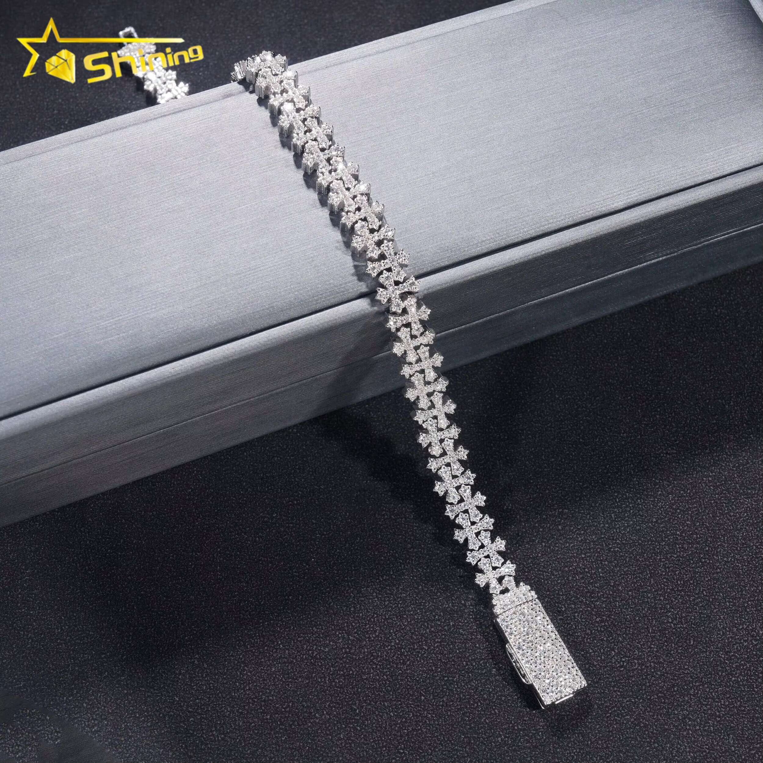 Hip Hop Jewelry Mens Bracelet Pass Diamond Tester Silver 925 Gold Plated Iced Out Cross 8MM VVS Moissanite Cuban Link Bracelets