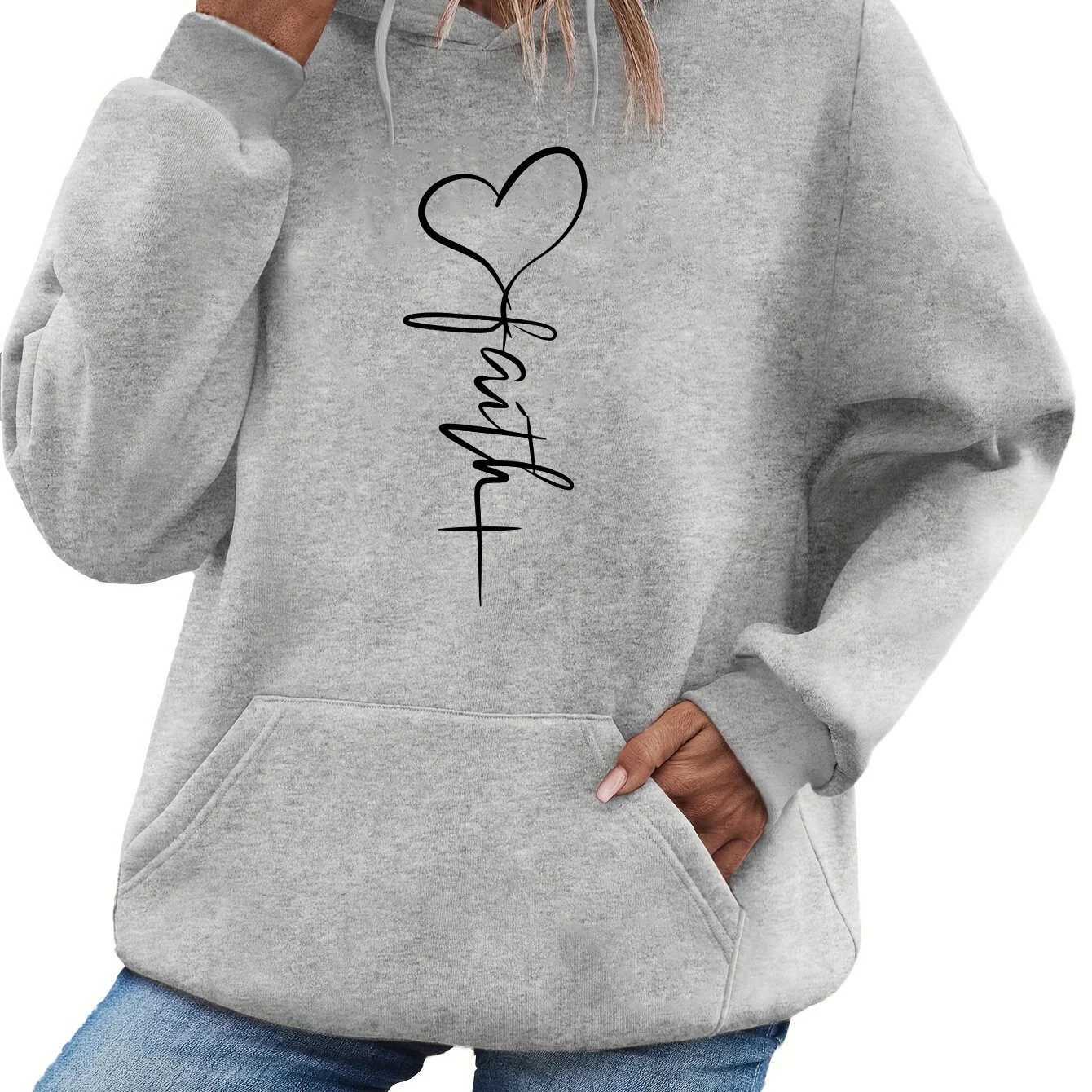 Womens autumn and winter warm and loose casual heart-shaped cross pattern printed velvet long sleeved hooded sweatshirtT251105
