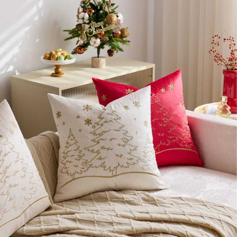2-piece Gold Silver Christmas Tree Embroidered Cushion Cover 4545cm Modern Velvet Festival Pillow Covers Decorative Home Decor Y251105