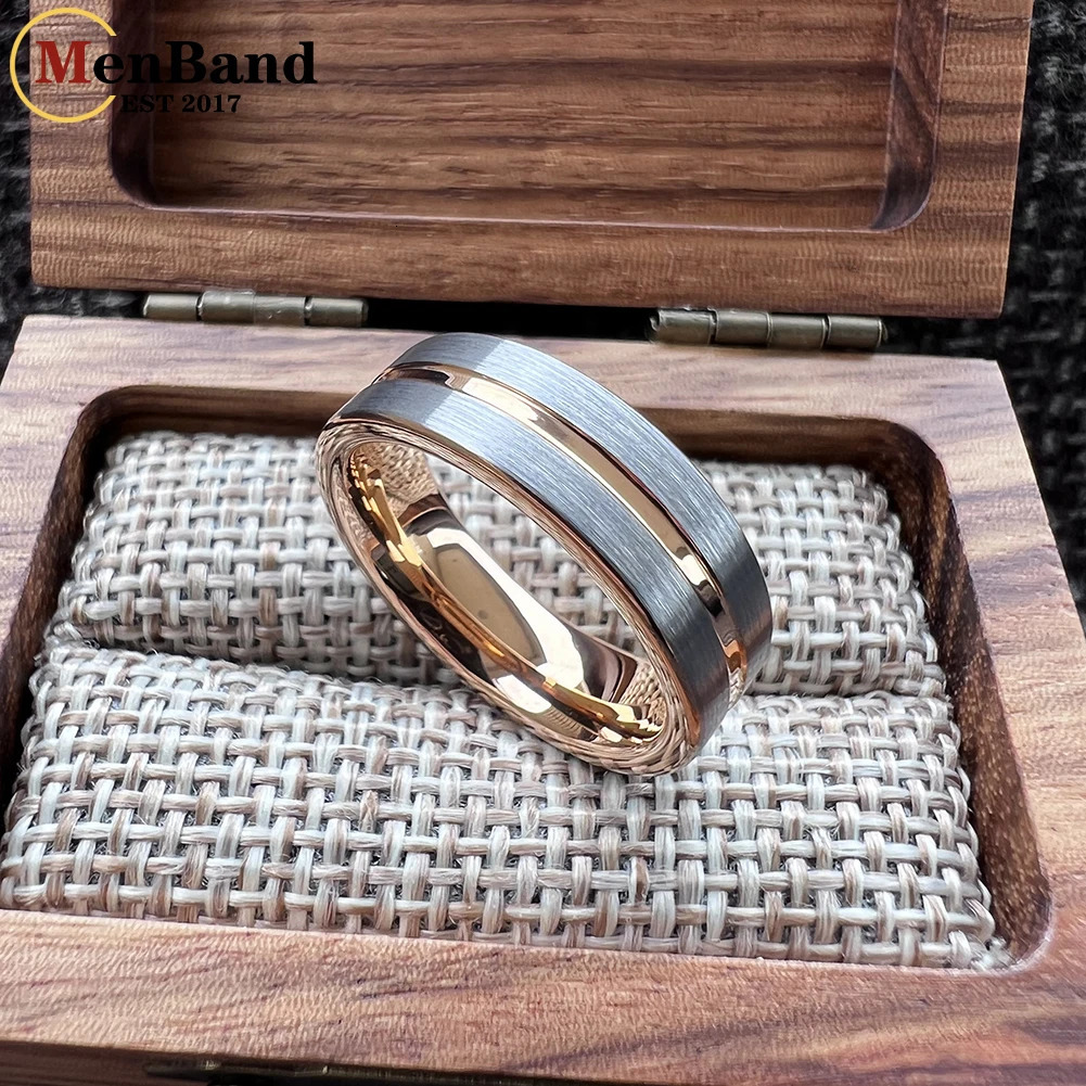 MenBand 6mm Wedding Engagement Gold Tungsten Ring Flat Brushed Polishing Center Groove Comfortable Fit 251031