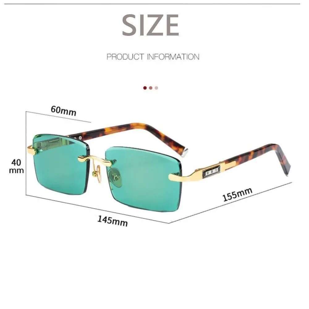 Retro Frameless Men's Green Crystal Stone Cycg Goggles Leopard Print Outdoor Sunglasses Driving Glasses Eyewear