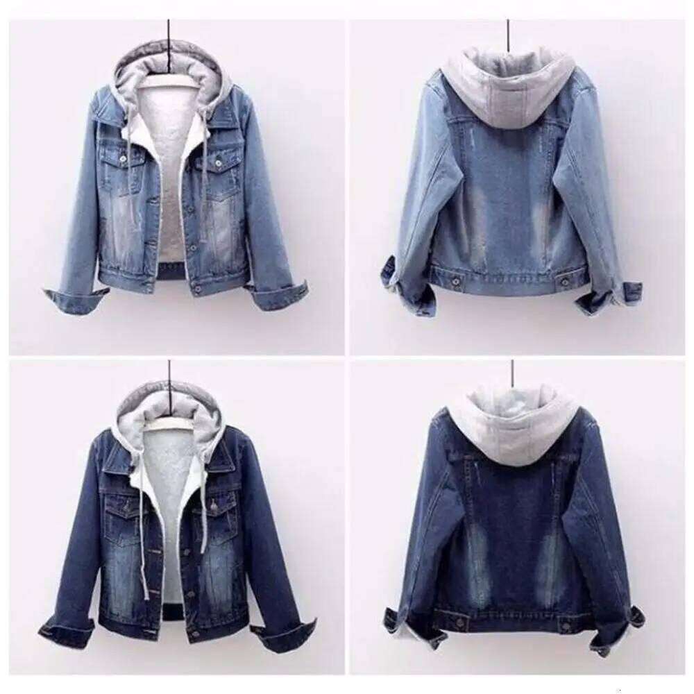 Detachable Hat Flap Pockets Thermal Plus Size Denim Winter Jacket Lady Short cotton parka